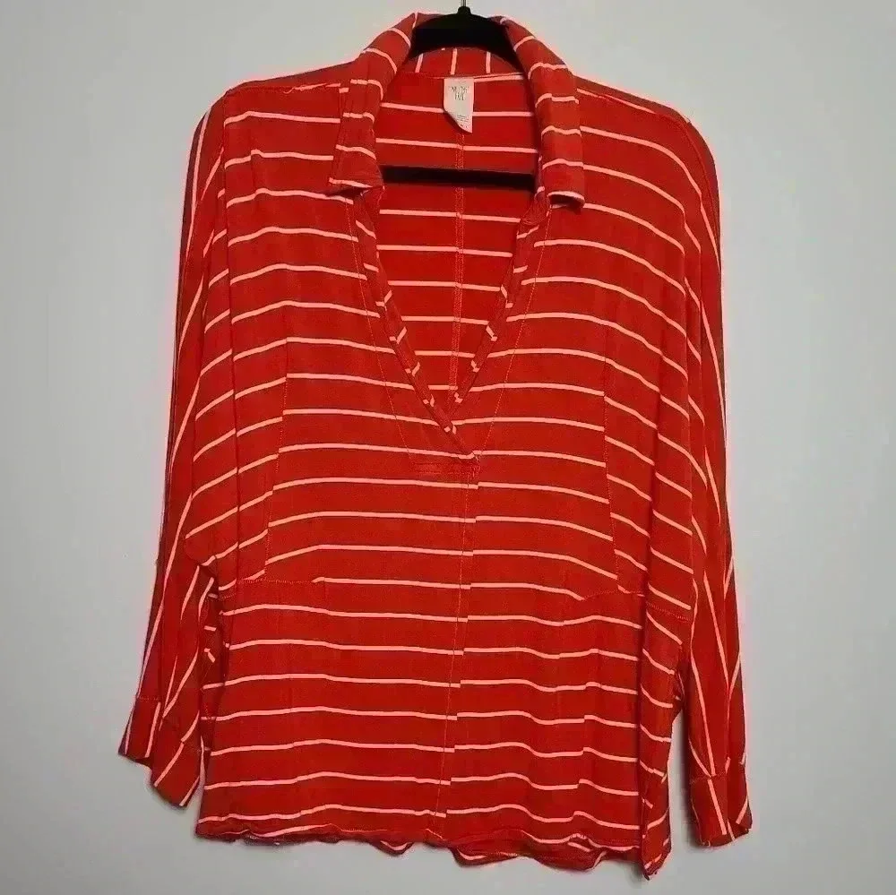 Free People We The Free Can't Fool Me Striped Orange and White Tee Size Small